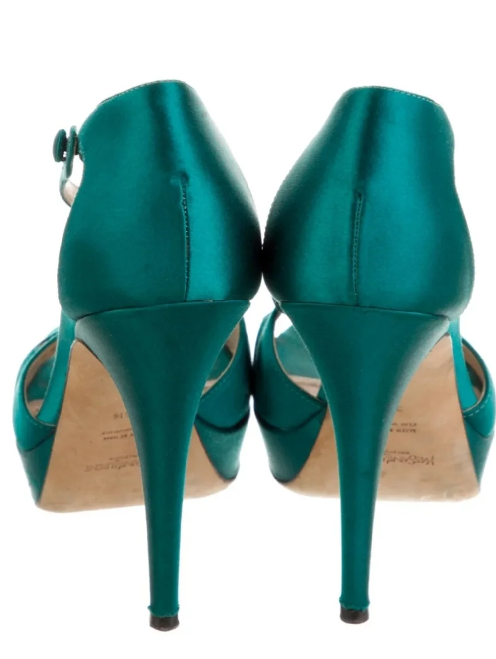 YVES SAINT LAURENT Teal Satin Platform Heels Crisscross Ankle Strap Stiletto - Picture 5 of 8